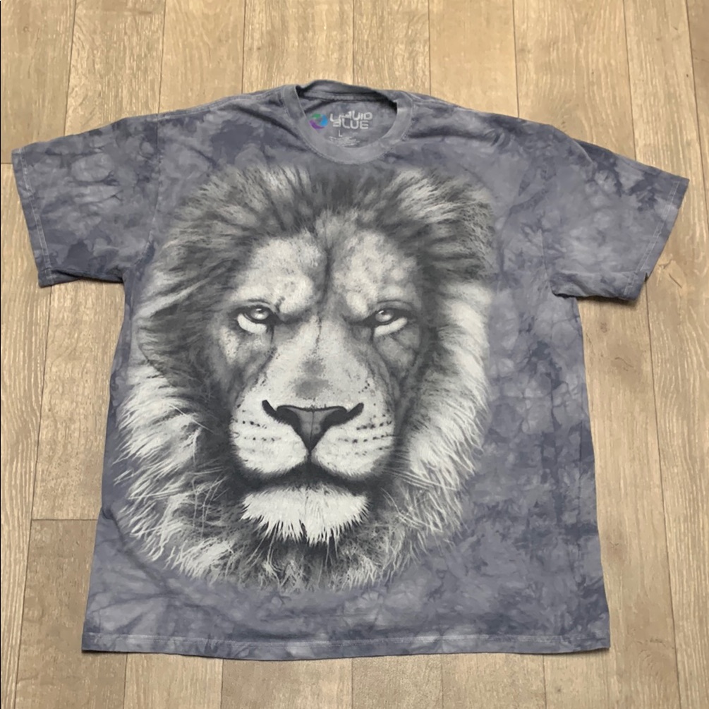 Mens Liquid Blue Lion King Of The Jungle Crewneck Short Sleeve T-Shirt